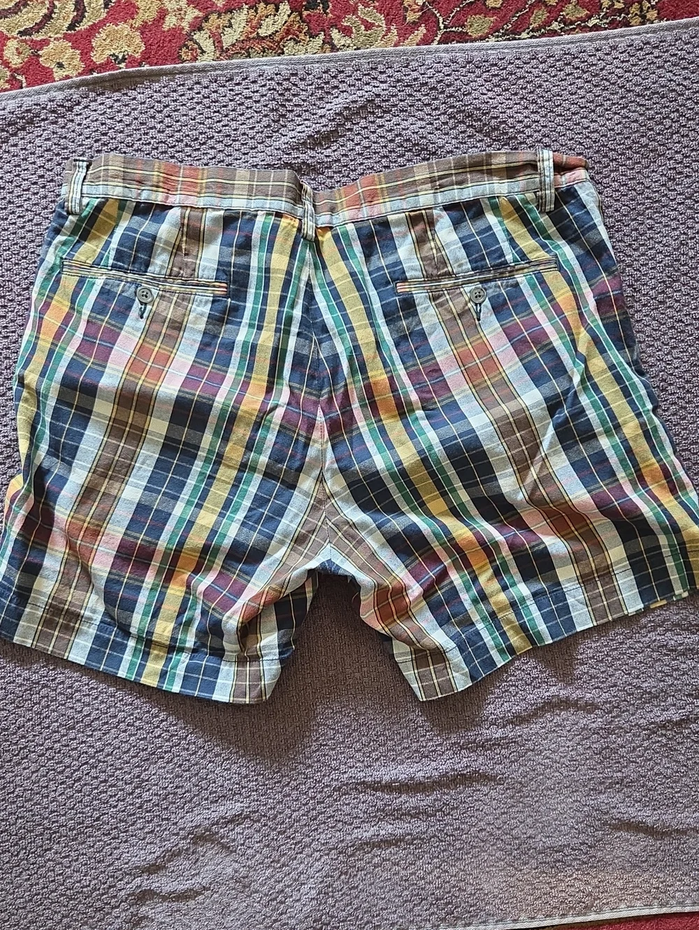 Polo Ralph Lauren Indian Madras plaid flat front dress shorts sz 35